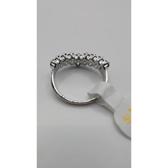 Silver Tone Ring with Blue Rectangular Stones Size 7 - Picture 5 of 9